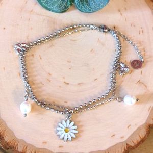 Stainless Steel Anklet Bracelet Water Pearl Daisy Bee Women's Jewelry